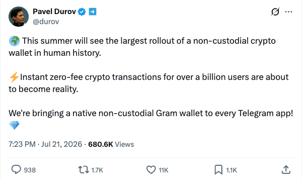 Telegram gaat een crypto wallet lanceren. De app wordt geïntroduceerd aan de ruim 1 miljard gebruikers van de app
