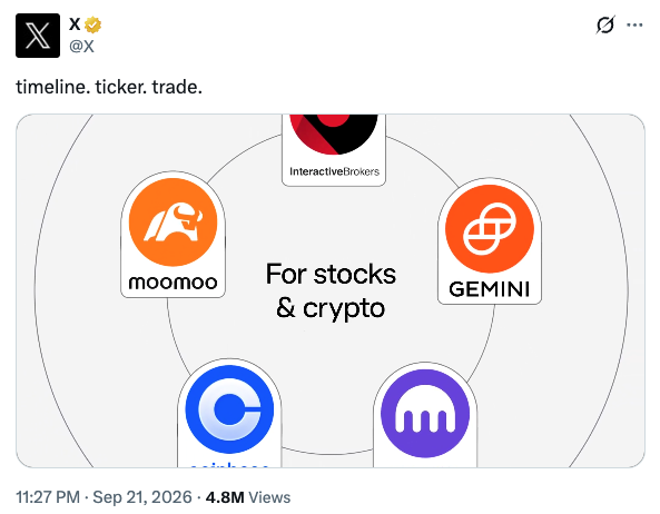 X lanceert crypto en aandelen trading op de app