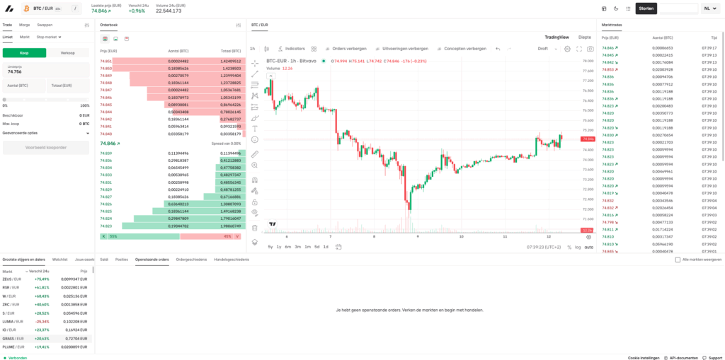 De Pro Mode exchange van Bitvavo. Op de Pro exchange van Bitvavo handel je met de beste euro (EUR) liquiditeit van Europa in Bitcoin, Ethereum, Solana en meer!